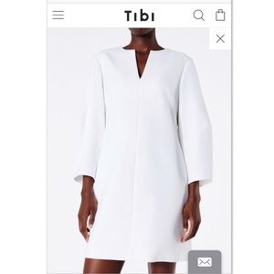 White Tibi Structured Crepe Sculpted Sleeve Dress